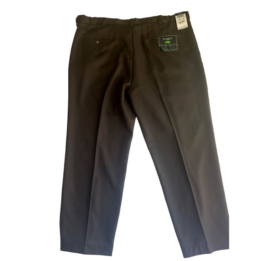 NWT Haggar Men's Plain Front No Iron Stretch Brown Pants sz 40W x 32L